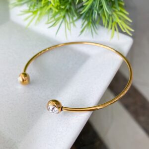 Bracelete Feminino com Zircônia em Aço Cirúrgico Dourado | Antialérgico