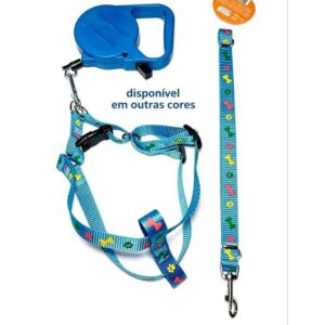 Coleira Peitoral com Guia Retrátil para Cachorro 3 Metros Kit Passeio