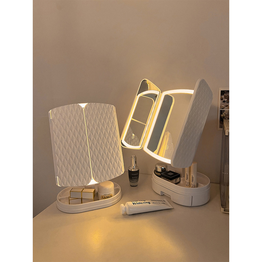 Espelho de Maquiagem com Luz LED para Mesa