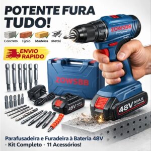 Furadeira parafusadeira ZOWSBB GSR 185-li 48v Brushless Furadeira elétrica 2 Baterias furadeira de impacto elétrica