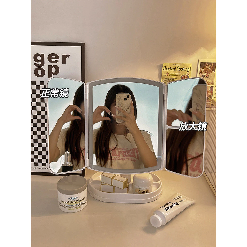 Espelho de Maquiagem com Luz LED para Mesa