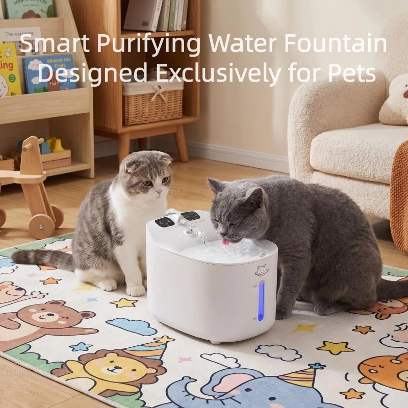 Fonte de Água Automática para Gatos e Cachorros 2,2L com Proteção Contra Falta de Água