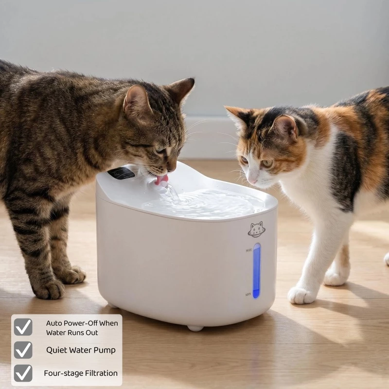 Fonte de Água Automática para Gatos e Cachorros 2,2L com Proteção Contra Falta de Água