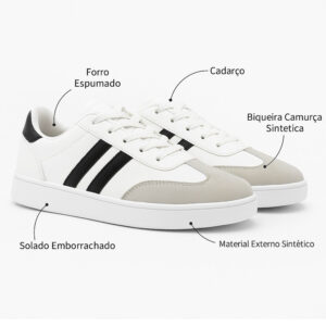 Tênis Feminino Casual Samba Preto e Branco Solado Reto